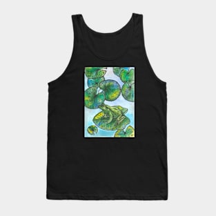 Frog on leaf and blue lake Tank Top